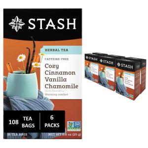 imageStash Tea Cinnamon Vanilla Herbal Tea  Naturally Caffeine Free NonGMO Project Verified Premium Tea with No Artificial Ingredients 18 Count Pack of 6  108 Bags TotalCozy Cinnamon Vanilla Chamomile