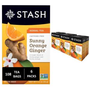 imageStash Tea Cinnamon Vanilla Herbal Tea  Naturally Caffeine Free NonGMO Project Verified Premium Tea with No Artificial Ingredients 18 Count Pack of 6  108 Bags TotalSunny Orange Ginger