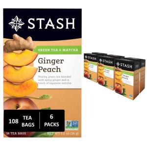 imageStash Tea Cinnamon Vanilla Herbal Tea  Naturally Caffeine Free NonGMO Project Verified Premium Tea with No Artificial Ingredients 18 Count Pack of 6  108 Bags TotalGinger Peach