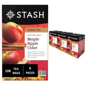 imageStash Tea Cinnamon Vanilla Herbal Tea  Naturally Caffeine Free NonGMO Project Verified Premium Tea with No Artificial Ingredients 18 Count Pack of 6  108 Bags TotalMaple Apple Cider