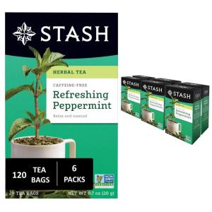imageStash Tea Peppermint Herbal Tea  Naturally Caffeine Free NonGMO Project Verified Premium Tea with No Artificial Ingredients 20 Count Pack of 6  120 Bags TotalPeppermint