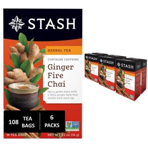 imageStash Tea Holiday Chai Tea 18 Count Tea Bags Pack of 6 Individual Spiced Black Tea Bags for Use in Teapots Mugs or Cups Brew Hot Tea or Iced TeaGinger Fire Chai